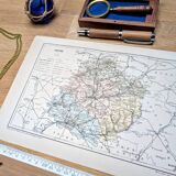 Imprimée en 1889, carte de la Sarthe. Authentique Vintage