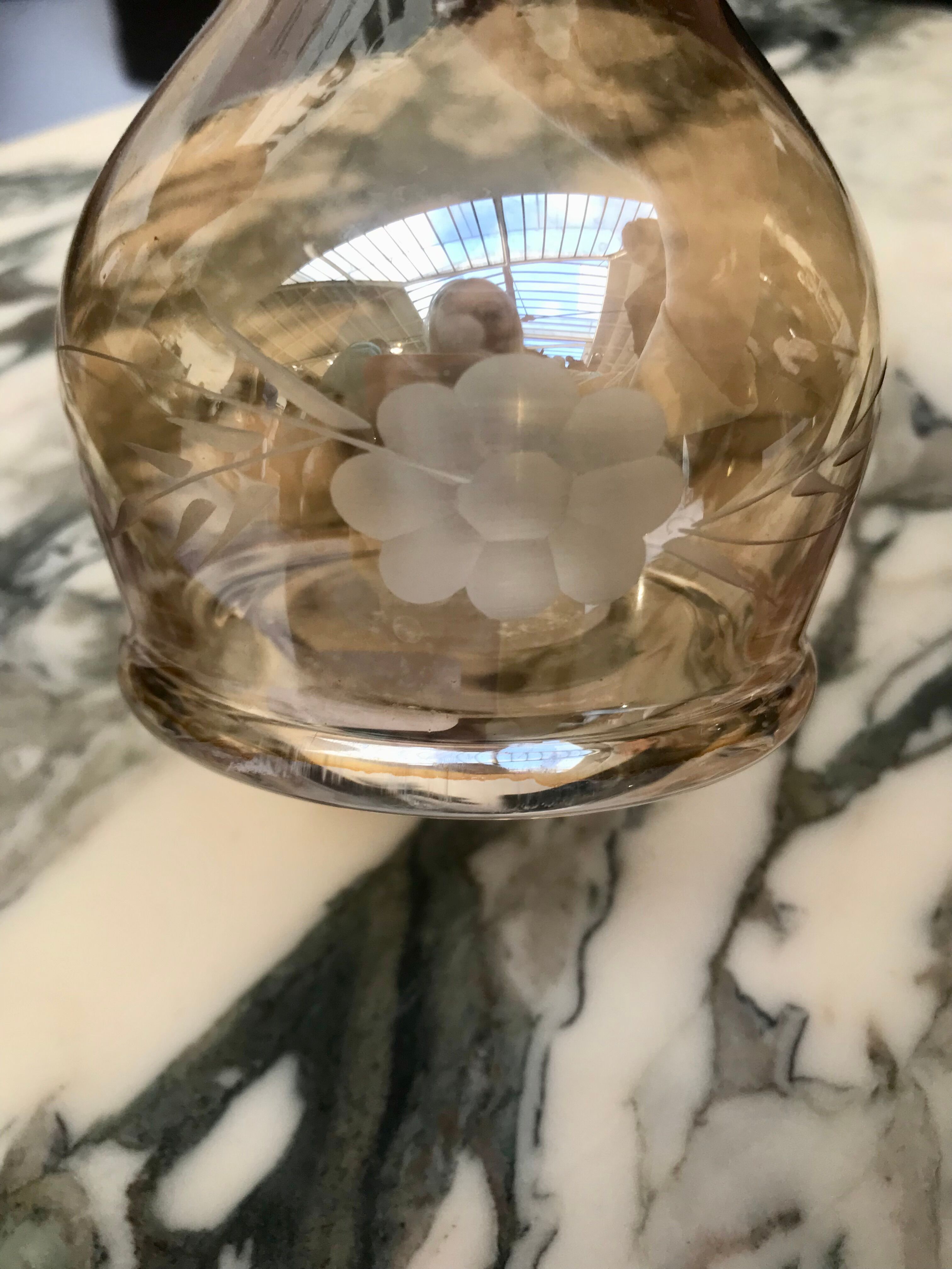 Engraved glass vase