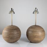 Paire de pieds de lampes de table en bois laminé et laiton, années 1960
