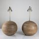 Pair of Large Table Lamps in Laminated Wood and Brass, 1960s