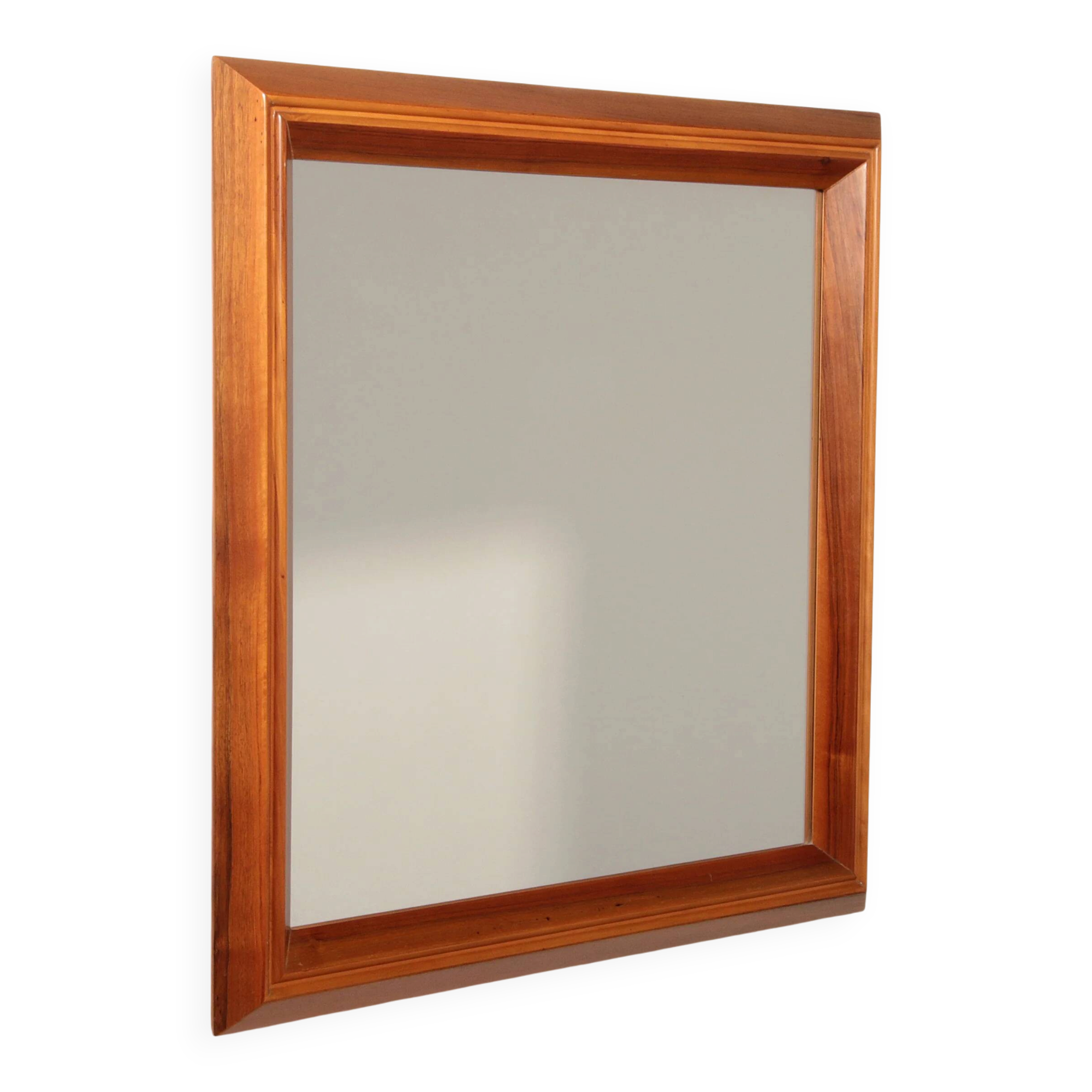 Italian walnut wood square mirror – elegant 1970s design