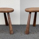 Pair of brutalist tripod stools