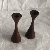 Paire de Bougeoirs en bois de Bouleau teinté vintage , design scandinave