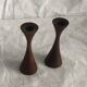 Pair of candlesticks in vintage stained birch wood, Scandinavian design