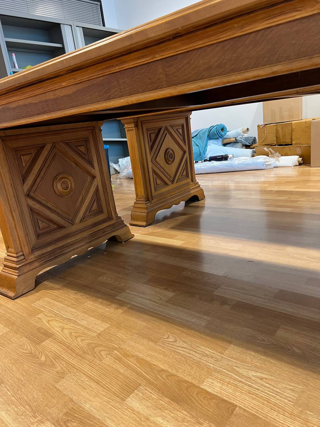 Pair of monumental industrial work tables in solid oak – 1930s