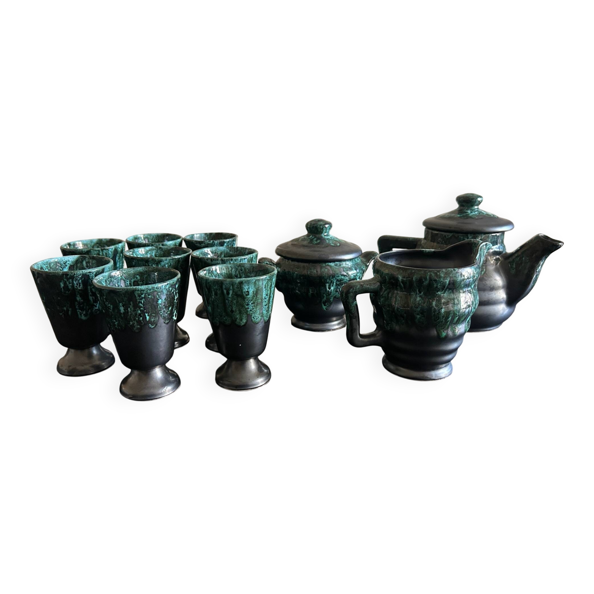 Petit Masse Morvan tea set (8 cups, teapot, sugar bowl, milk jug)