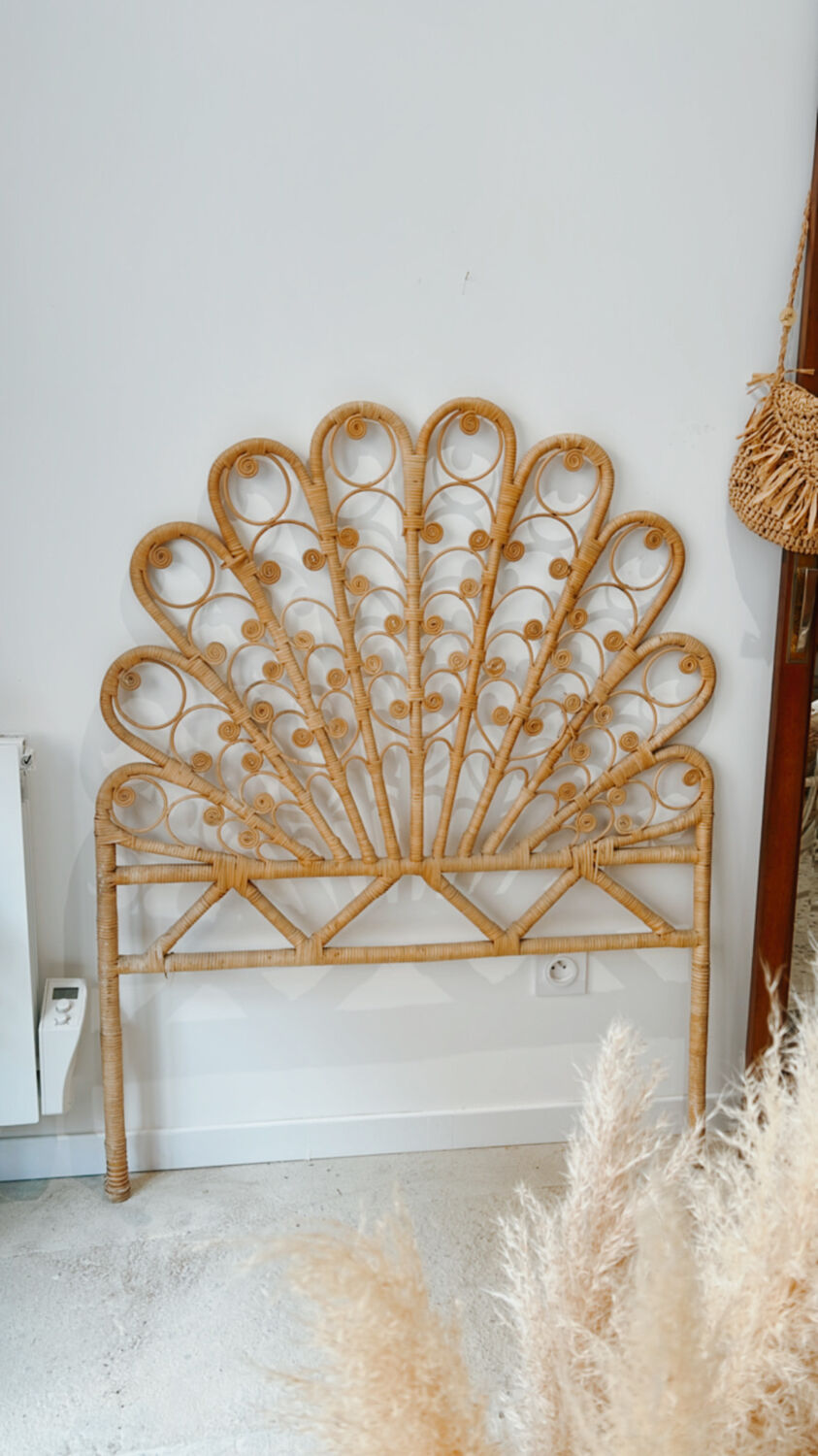 Vintage headboard peacock rattan