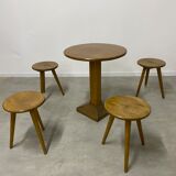 Set table and 4 wooden stools bistrot design of the 50