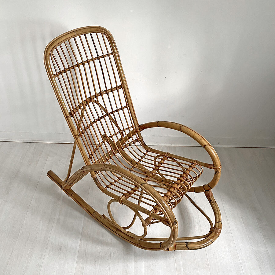 Rocking-chair in vintage rattan 60's