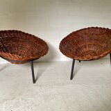 Pair of wicker basket armchairs