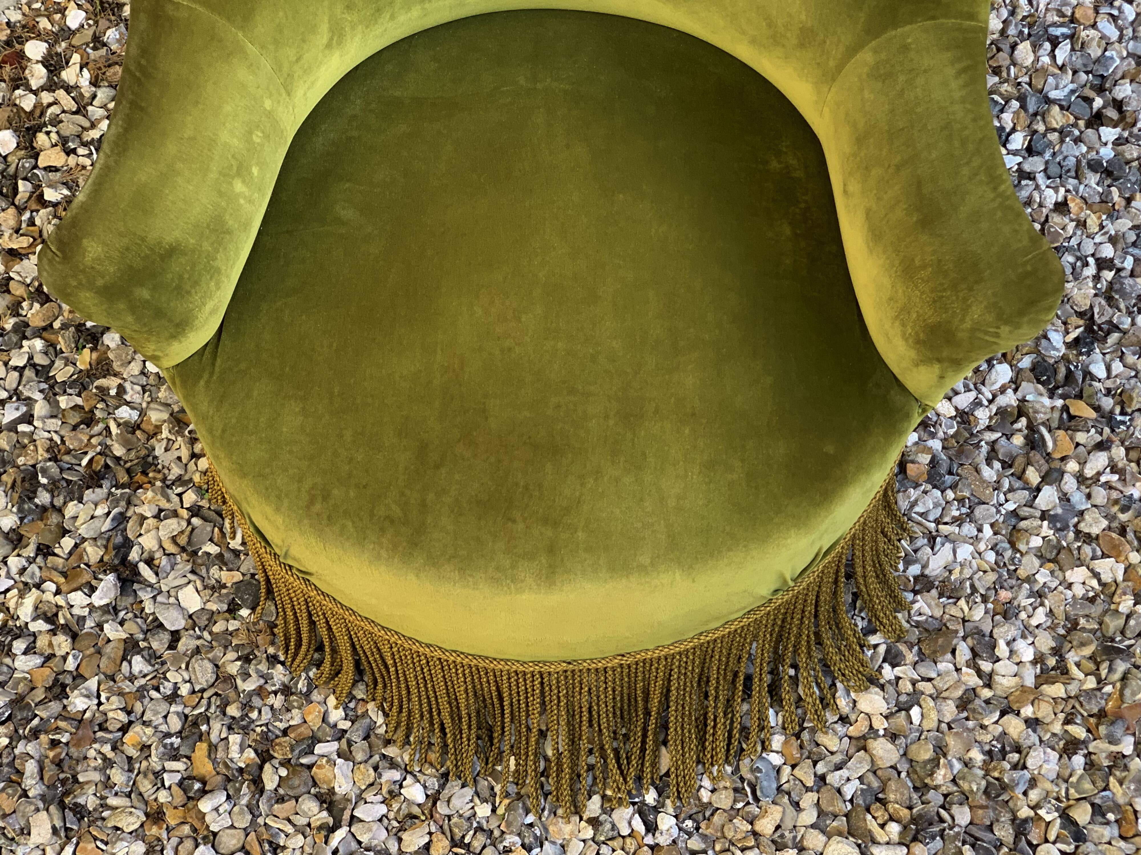 Vintage green velvet toad armchair