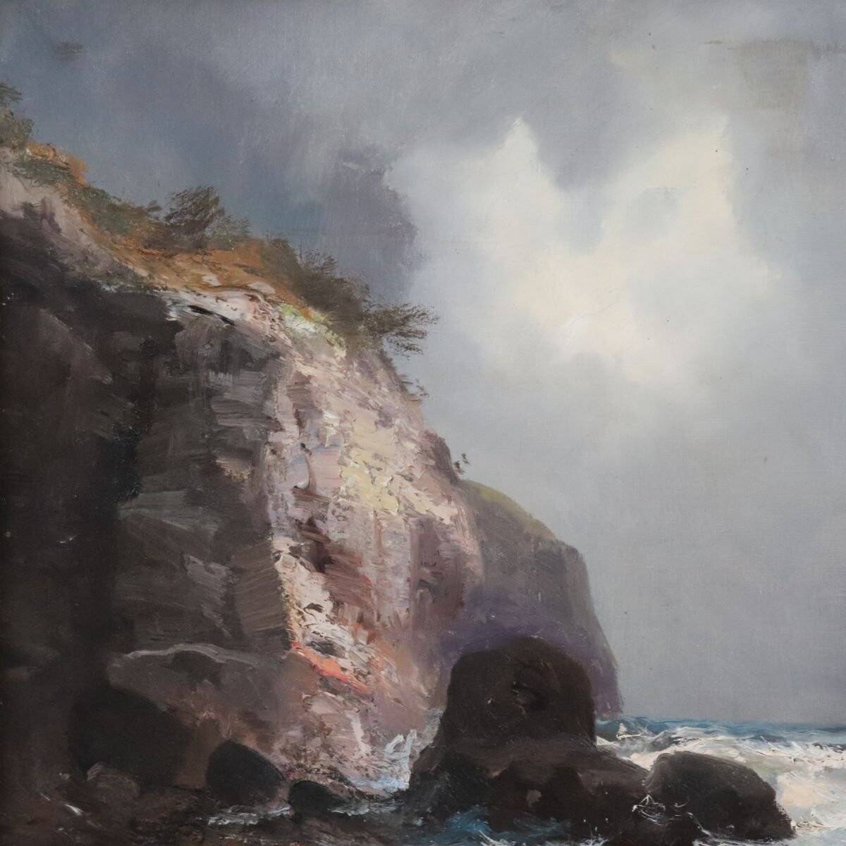 Seascape With Cliffs, Oil On Canvas, Italy, 20th Century