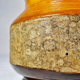 Small turned wooden vase, Brutalist, two-tone varnished with bark