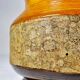Small turned wooden vase, Brutalist, two-tone varnished with bark