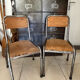 Pair of vintage adult school chairs in patinated metal
