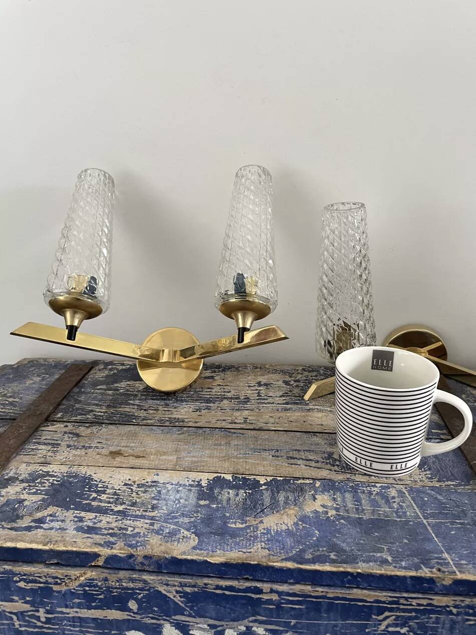 Paire d’appliques doubles dorées