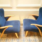 Pair of chairs Scandinavian wing stripes cocktail years 50 Blue