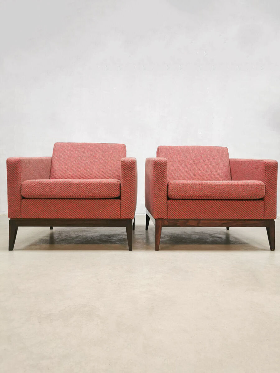 Midcentury design cubic armchairs lounge club chairs Theo Ruth Artifort set of 2