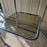 Side Table End Table Nightstand in Chrome Metal Tempered Glass