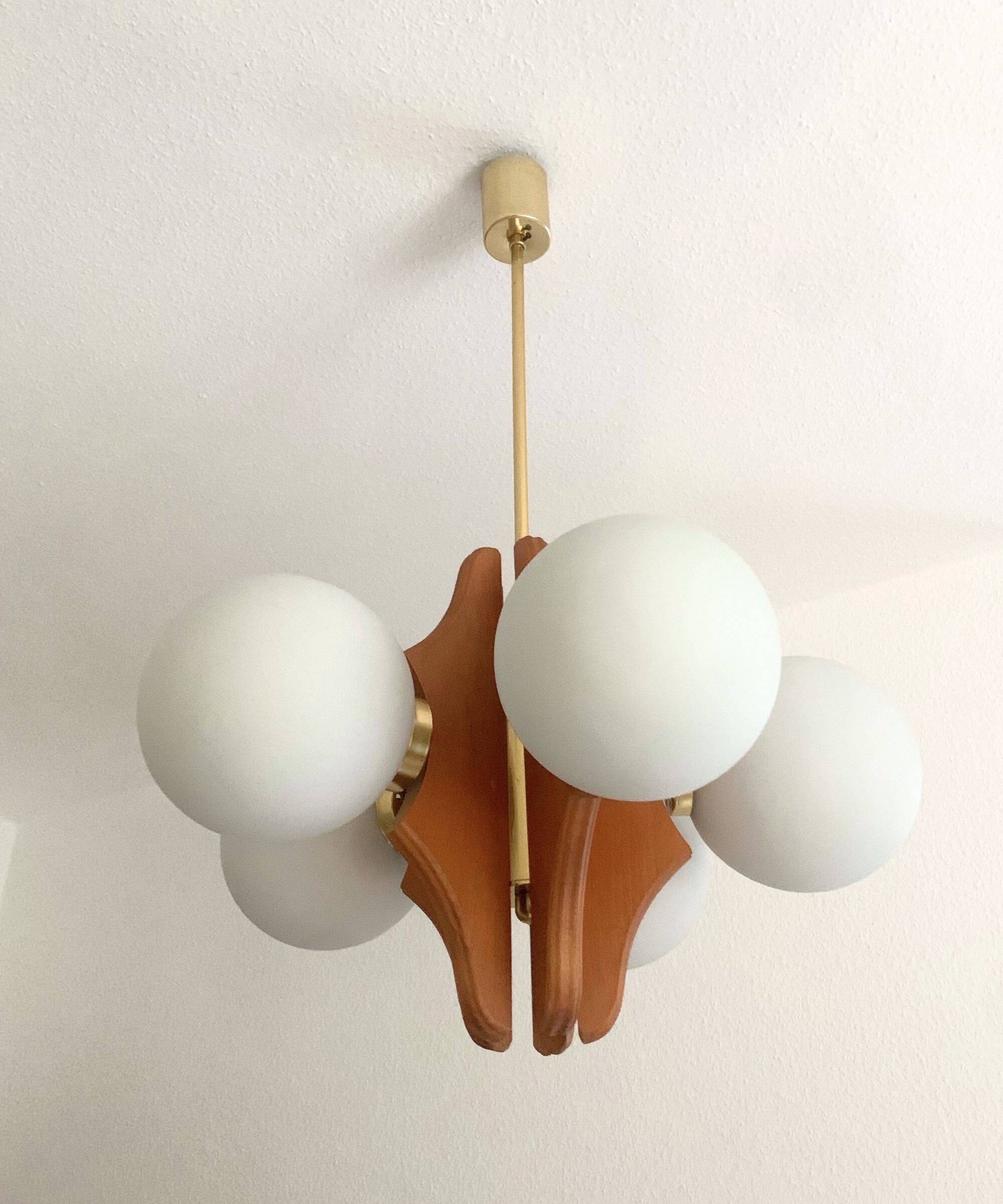 Vintage Chandelier with 5 Glass Globes from 1970s