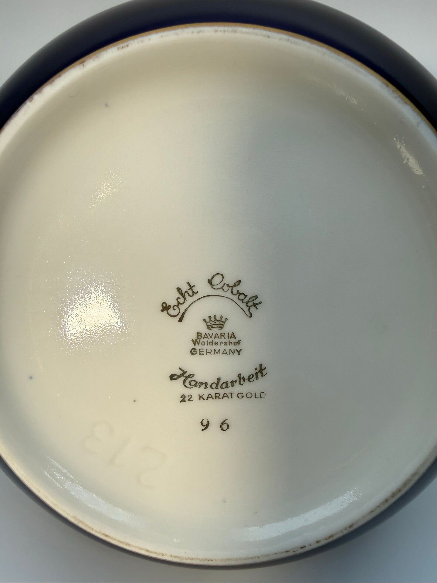 Vintage cobalt blue and gold porcelain bonbonnière.