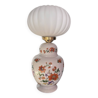 Vintage floral table lamp with pleated globe