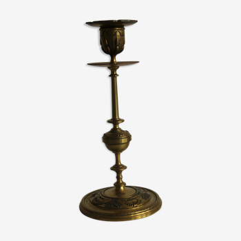 Bougeoir flambeau en laiton bronze décor de végétaux candle holder