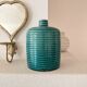 Duck blue ribbed glazed ceramic bottle vase – Mid-Century style