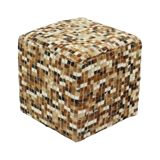 Vintage Square Pouf Goat Leather Patchwork Mosaic Pattern
