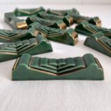 12 vintage green and gold ceramic knife holders from the 50s