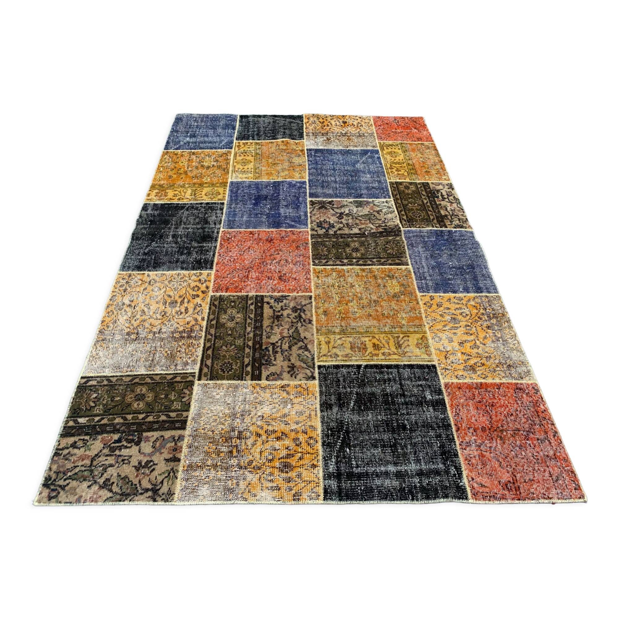 Distressed vintage turkish patchwork rug 250x167 cm wool large