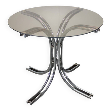 Round chrome and glass dining table / Italy, 1980s