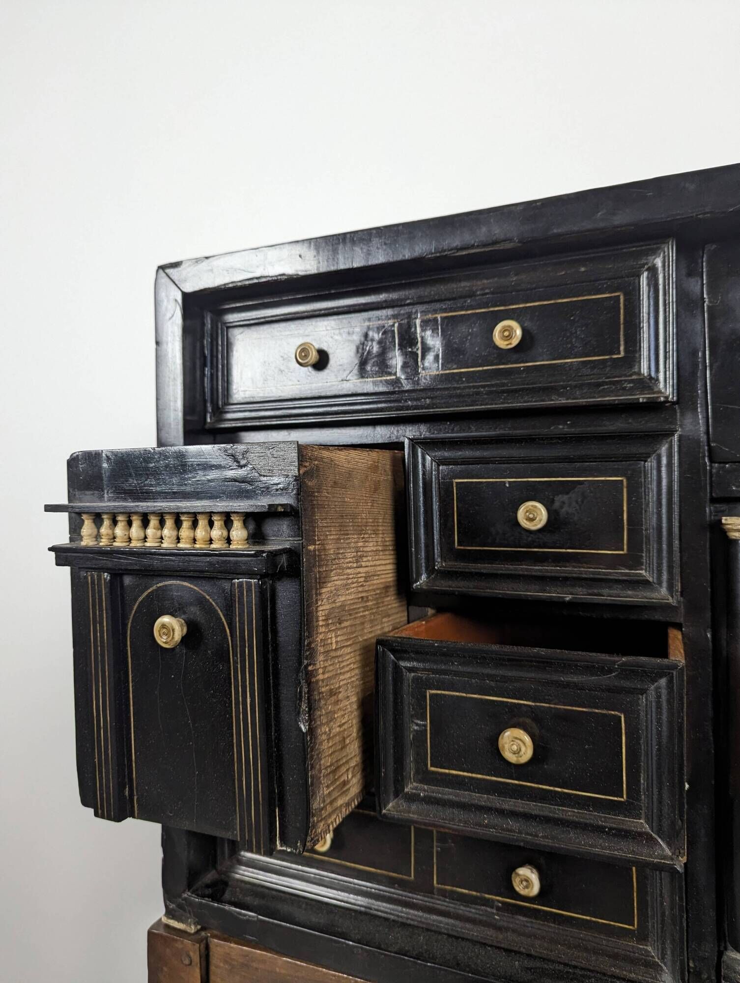 17th-century blackened wooden Flemish cabinet