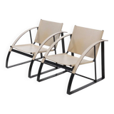 Set of 2 Post Modern Saddle Leather and Steel Armchairs 1970s