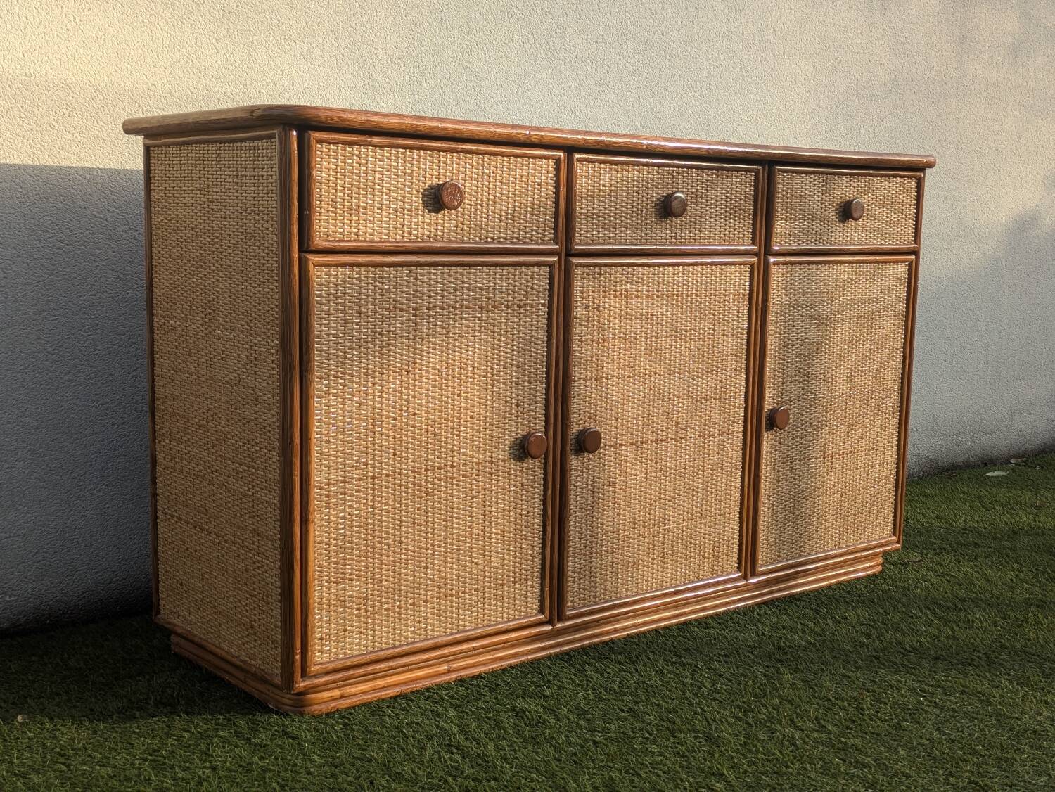 Vintage 1980s rattan sideboard by Roche Bobois