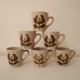 Lot de 6 tasses à café en grès, motif fleurs