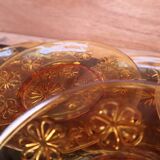 6 vintage floral amber glass dinner plates Vereco 70's