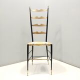 Pair of Vintage Brass and Metal Chiavarine Chairs with Yellow Fabric, Italy