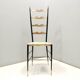 Pair of Vintage Brass and Metal Chiavarine Chairs with Yellow Fabric, Italy