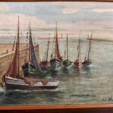 Oil on panel 20th century fishing boats by Jean Bernard Saint-Nazaire