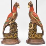 Pair of ceramic parrot lamps