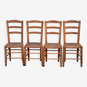 4 chaises en bois et paille