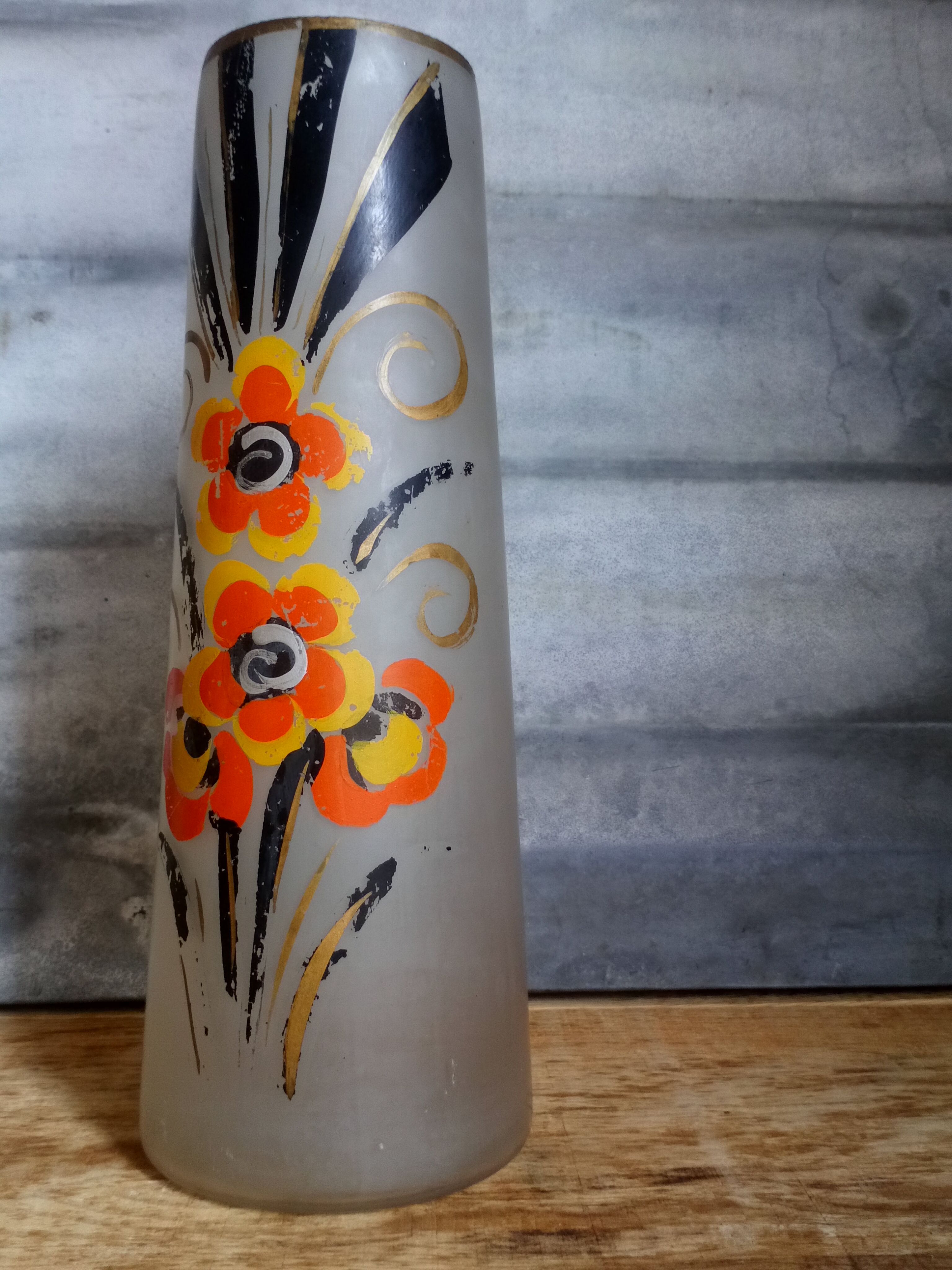 Painted frosted glass Art Deco vase