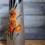 Painted frosted glass Art Deco vase