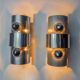 Pair of space age 2-light wall lights, chromed metal, Italy, 1970