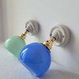 Duo of porcelain and opaline wall lamps