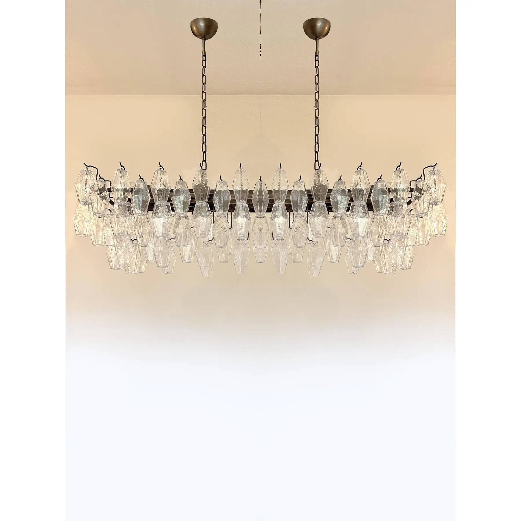 Contemporary Rectangular "Poliedro" Murano Glass Brunish Chandelier by Simo
