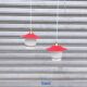Pair of enamelled sheet metal and glass pendant lights