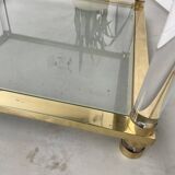 Table basse lucite, laiton et verre années 70