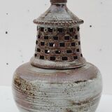 Vintage lamp foot in openwork ceramic email brown gray signed